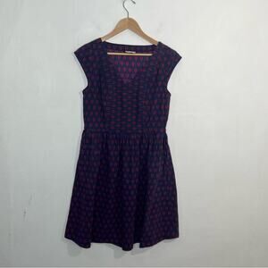 Mata Traders Navy and Red Patterned A Line Dress Size Medium